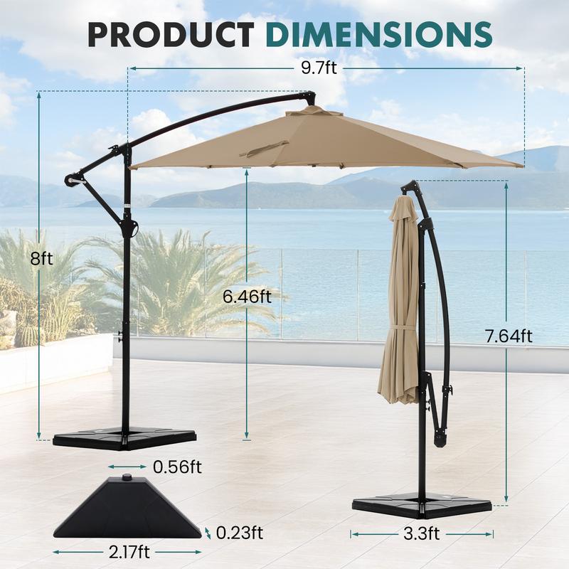 10ft Offset Outdoor Patio Umbrella with Base