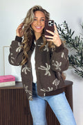 Palmbomen teddy jacket - Bruin