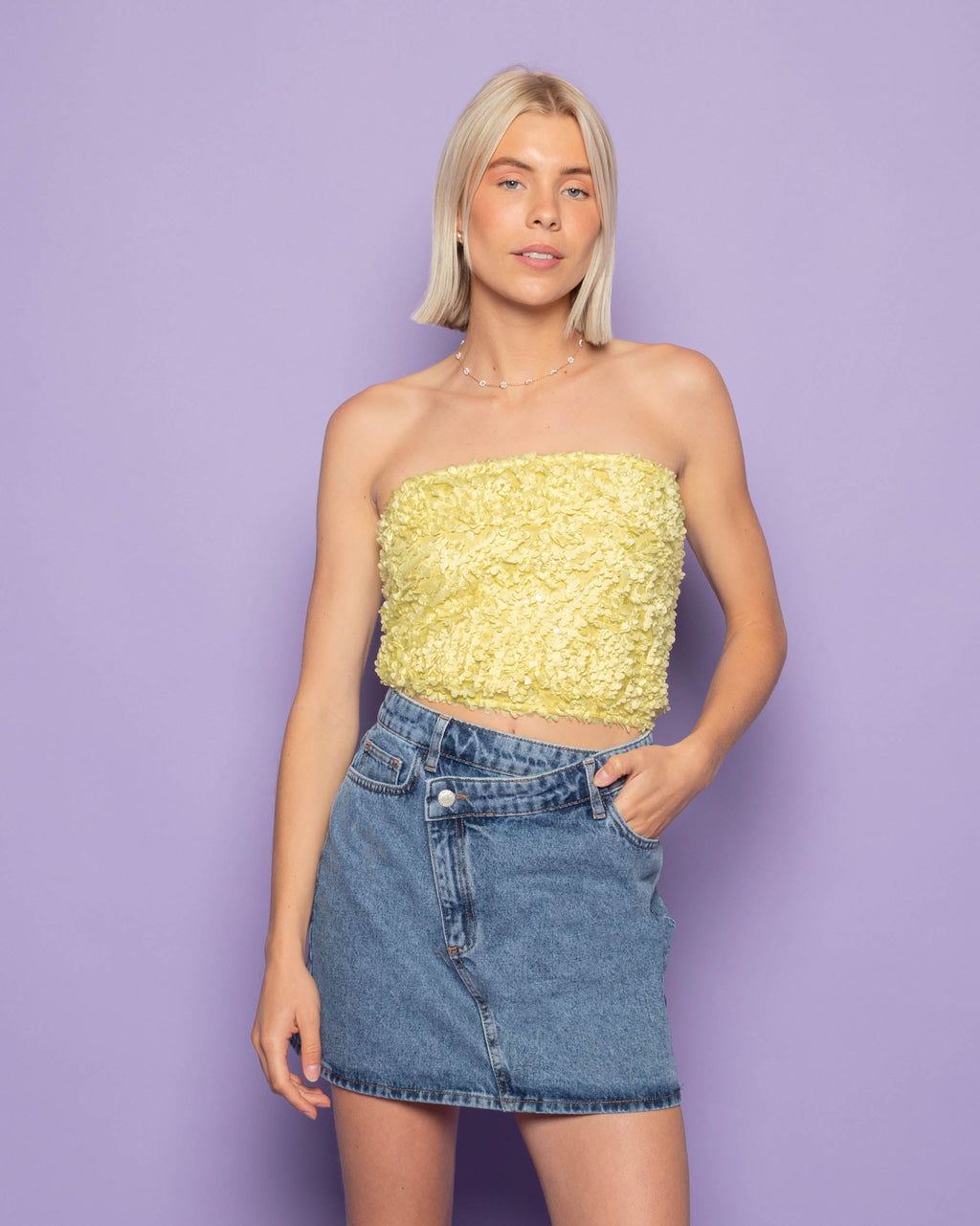 CROSSOVER DENIM SKIRT MID BLUE