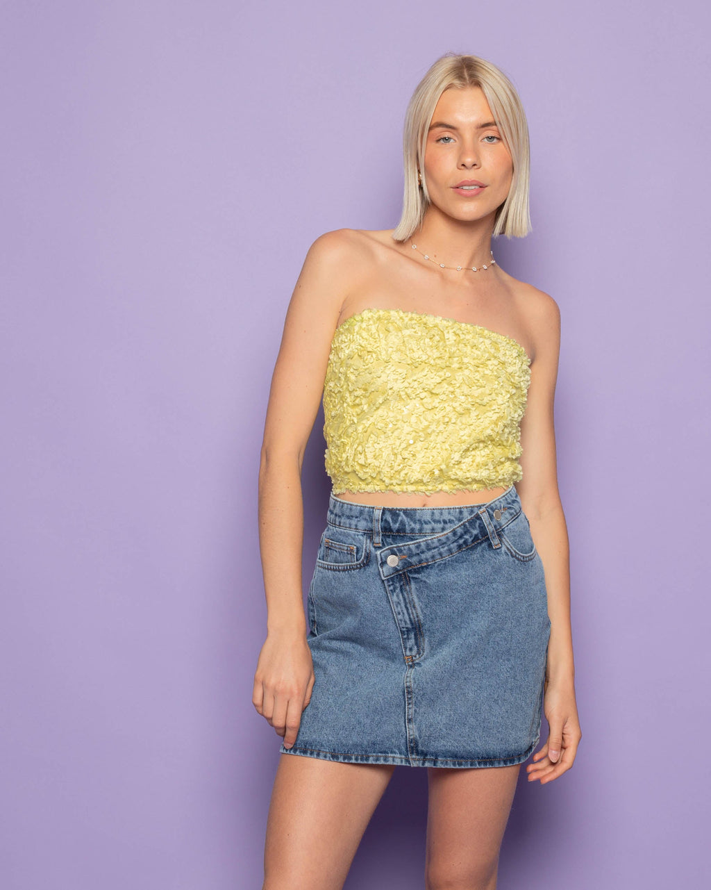 CROSSOVER DENIM SKIRT MID BLUE