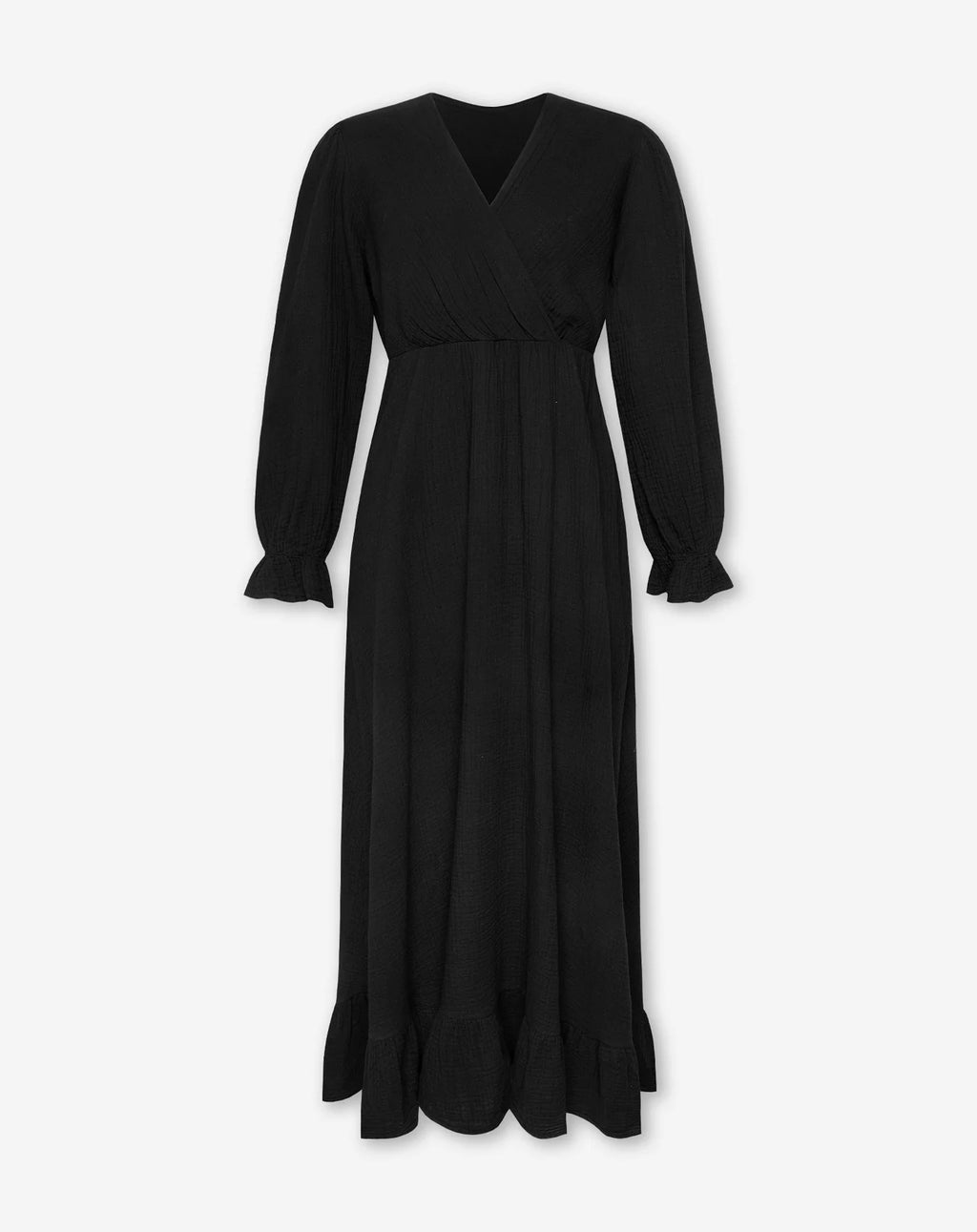 MOUSSELINE MAXI RUFFLE DRESS BROWN