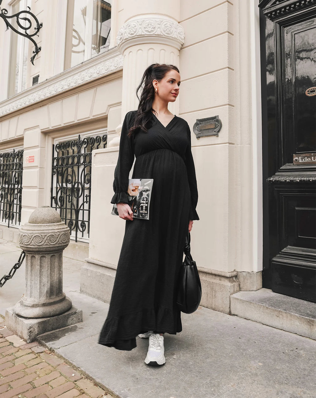 MOUSSELINE MAXI RUFFLE DRESS BROWN