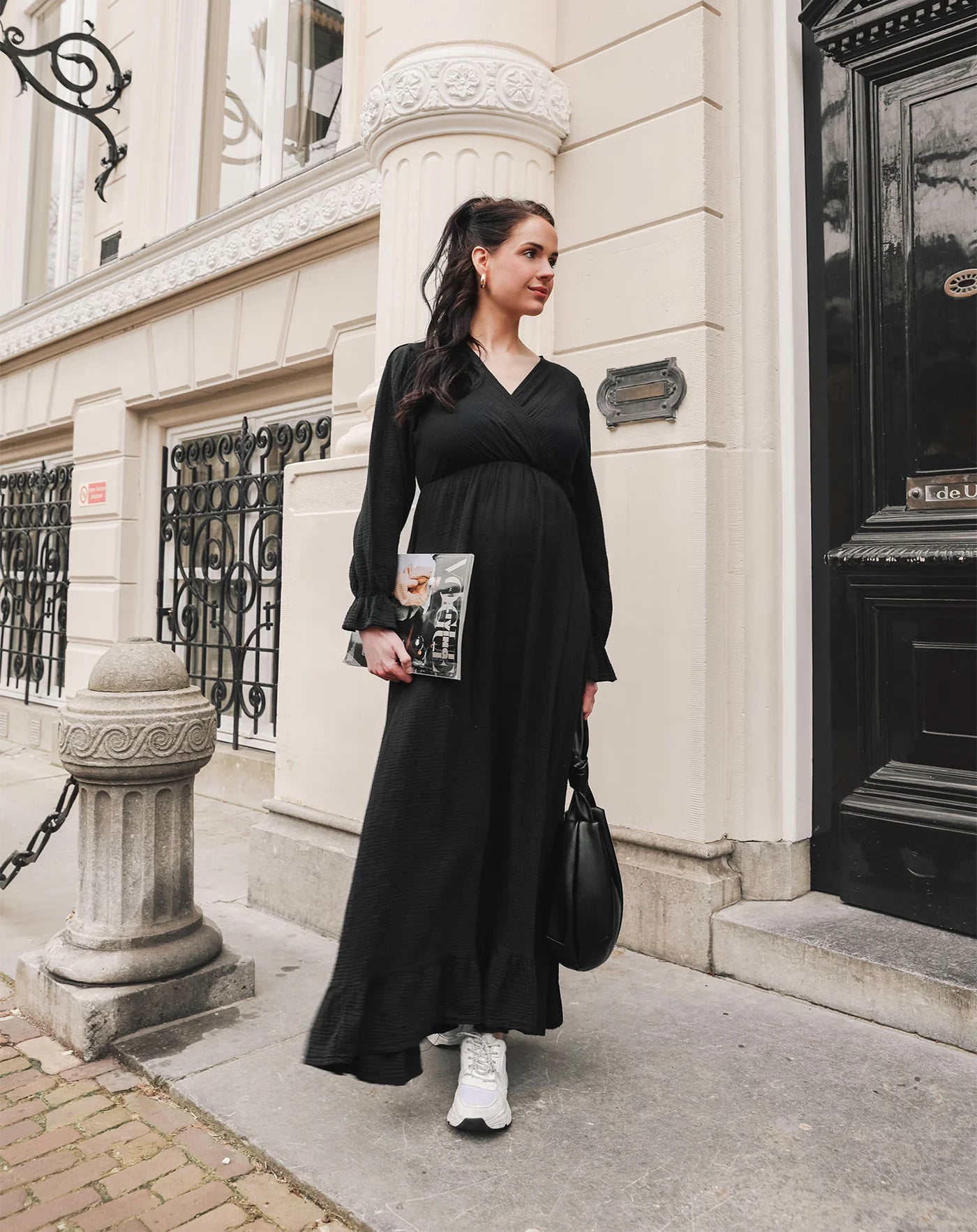 MOUSSELINE MAXI RUFFLE DRESS BROWN