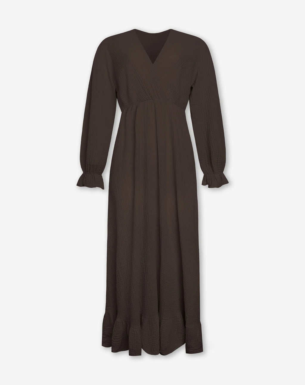 MOUSSELINE MAXI RUFFLE DRESS BROWN