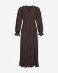 MOUSSELINE MAXI RUFFLE DRESS BROWN