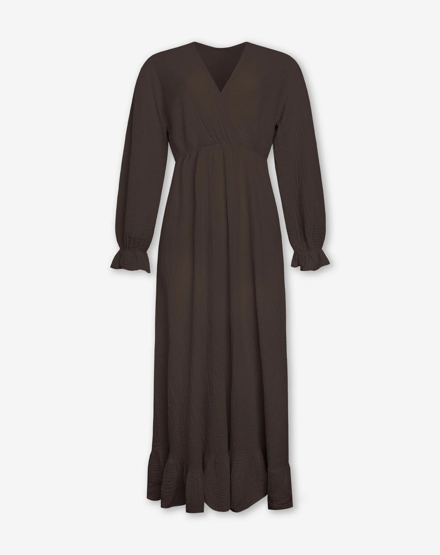 MOUSSELINE MAXI RUFFLE DRESS BROWN
