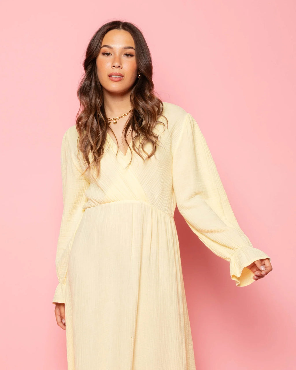 MOUSSELINE MAXI RUFFLE DRESS BROWN