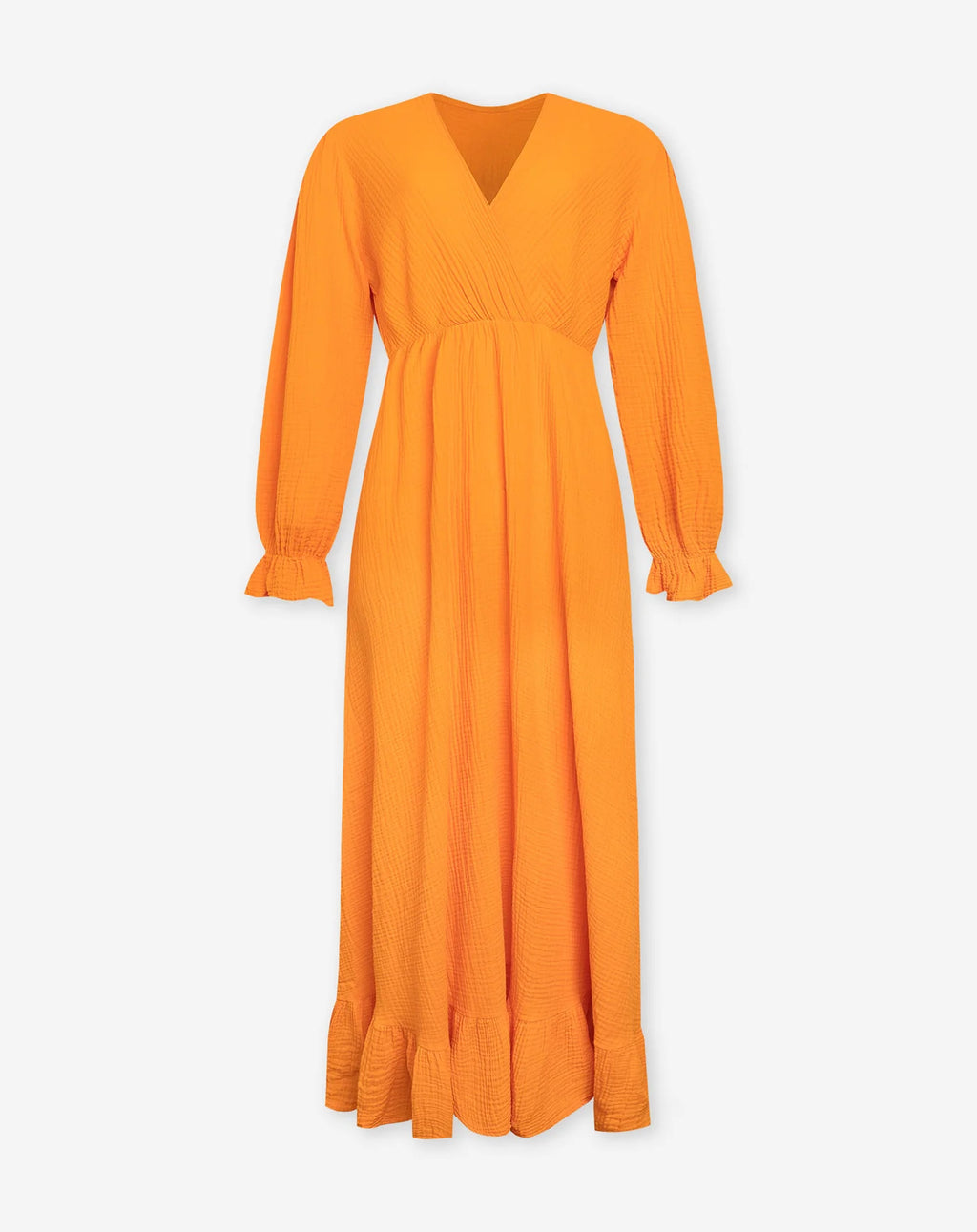 MOUSSELINE MAXI RUFFLE DRESS BROWN