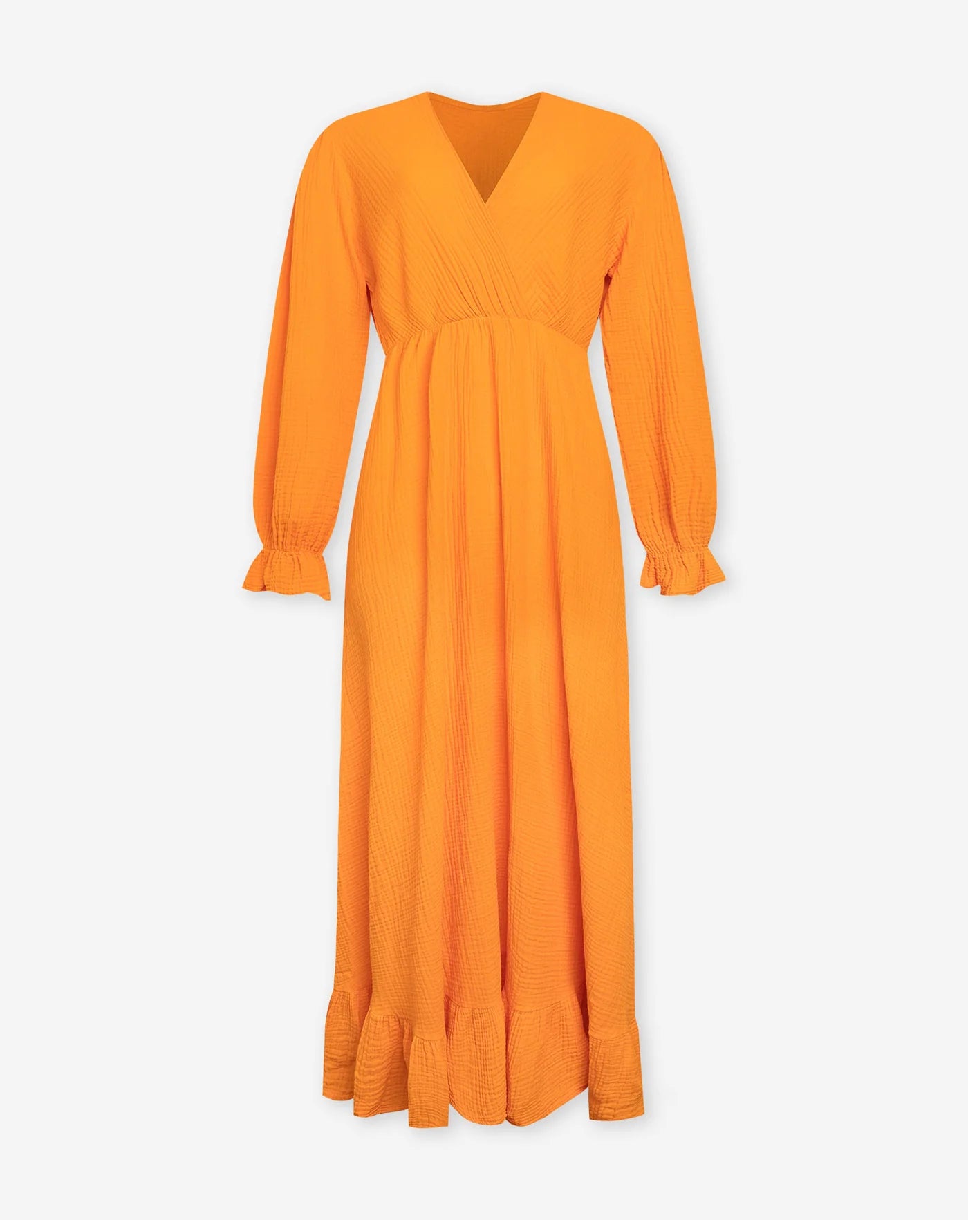 MOUSSELINE MAXI RUFFLE DRESS BROWN