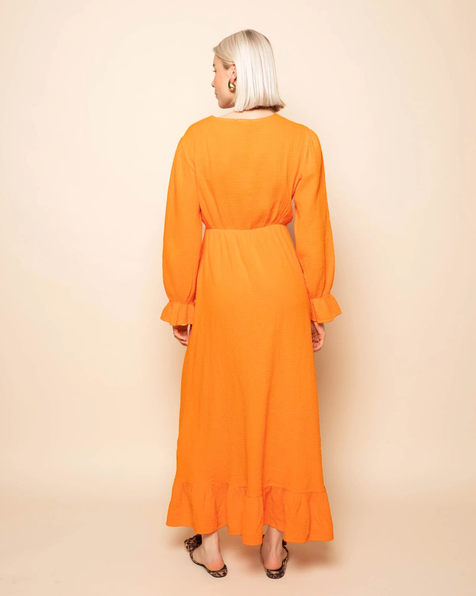 MOUSSELINE MAXI RUFFLE DRESS BROWN
