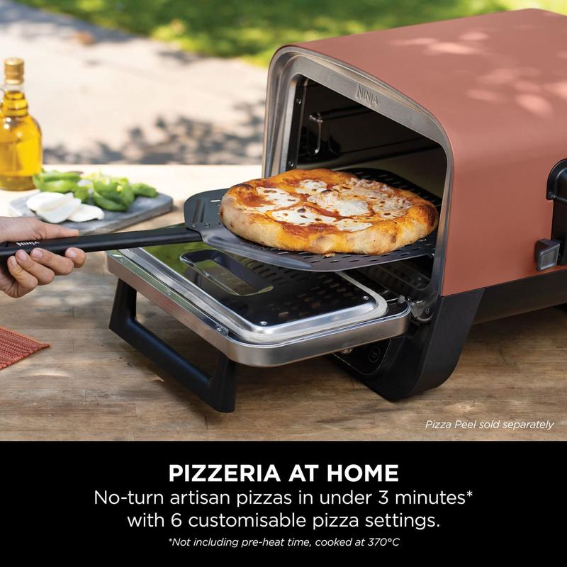 Ninja Woodfire Electric Outdoor Oven + Cover + Pizza Peel Bundle, 8-in-1 Pizza Oven, High-Heat Roaster & BBQ Smoker with Roast Rack, Pro-Heat Tray, Pizza Stone, Wood Pellets & Scoop, 6 Pizza Settings, Burnt Orange OO101UK