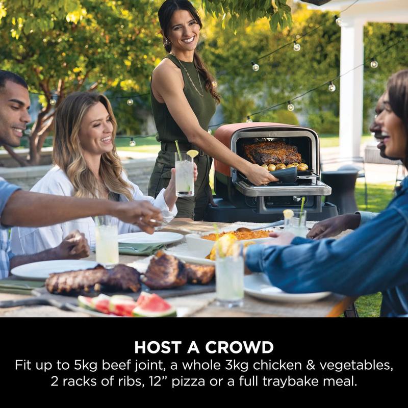Ninja Woodfire Electric Outdoor Oven + Cover + Pizza Peel Bundle, 8-in-1 Pizza Oven, High-Heat Roaster & BBQ Smoker with Roast Rack, Pro-Heat Tray, Pizza Stone, Wood Pellets & Scoop, 6 Pizza Settings, Burnt Orange OO101UK
